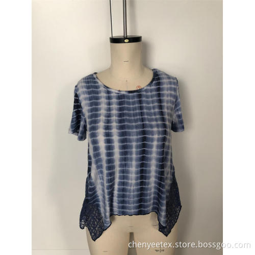 Lace stitching with gradient short sleeve